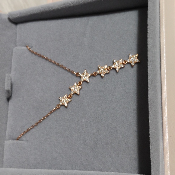 NIB Rose Gold Over 925 Sterling Silver Dazzling Drop Star Cluster Necklace W Box - Picture 14 of 14